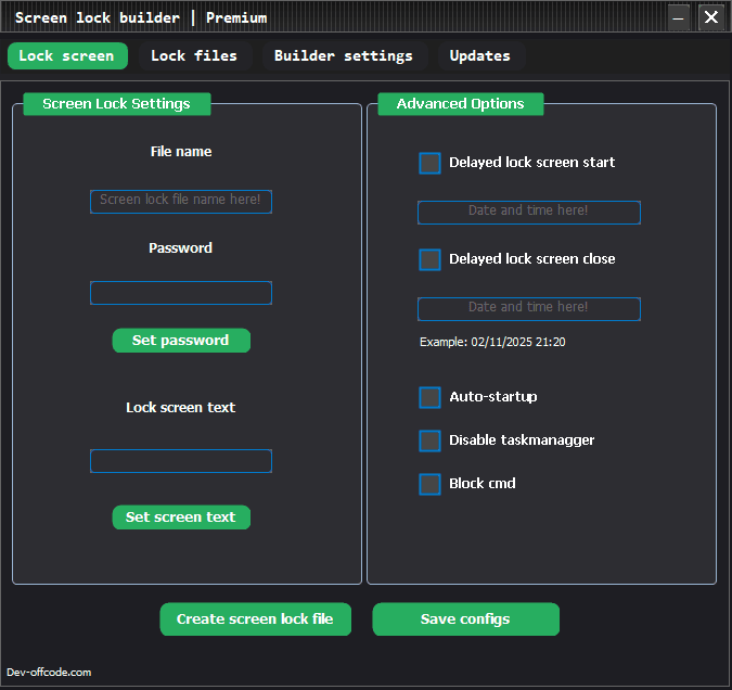 Windows Screen lock builder